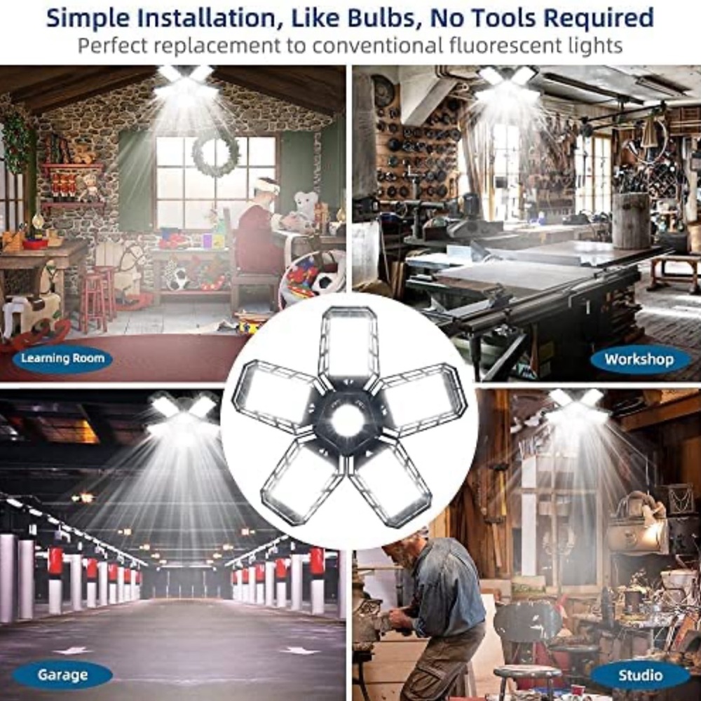 🆕 2-Pack LED Garage Light - 160W LED Shop Light Deformable Garage Light